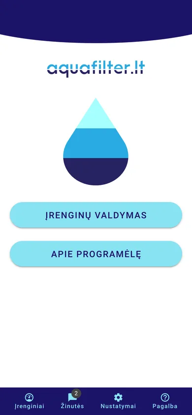Aquafilter app start screen on a phone