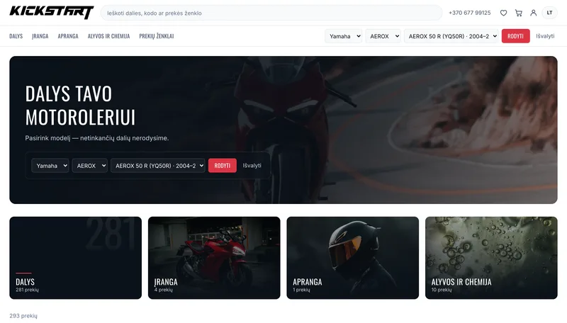 The Kickstart store’s home page with the scooter picker